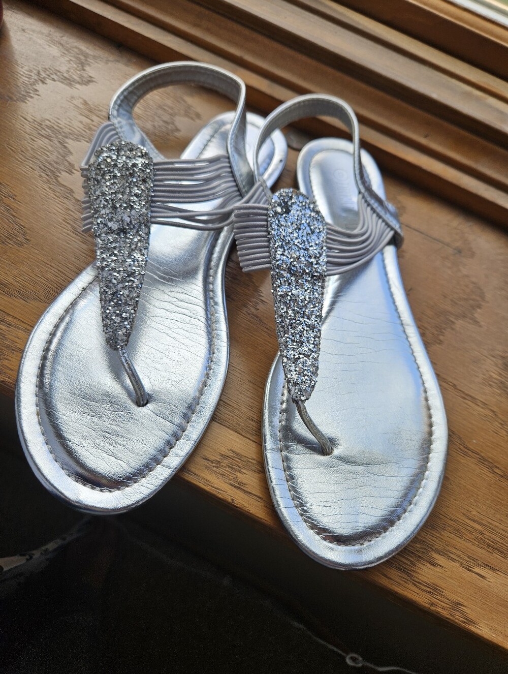 Silver Glitter Thong Sandals for Women